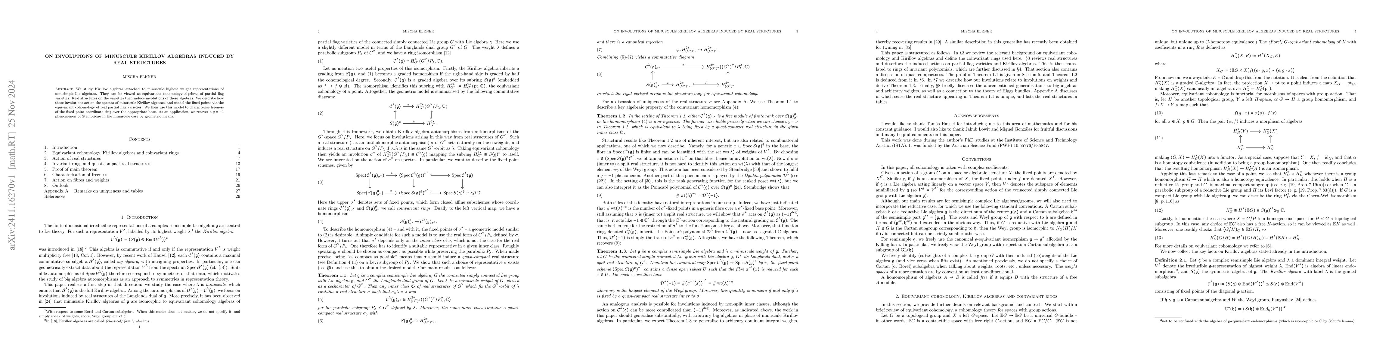 Thumbnail for On involutions of minuscule Kirillov algebras induced by real structures
