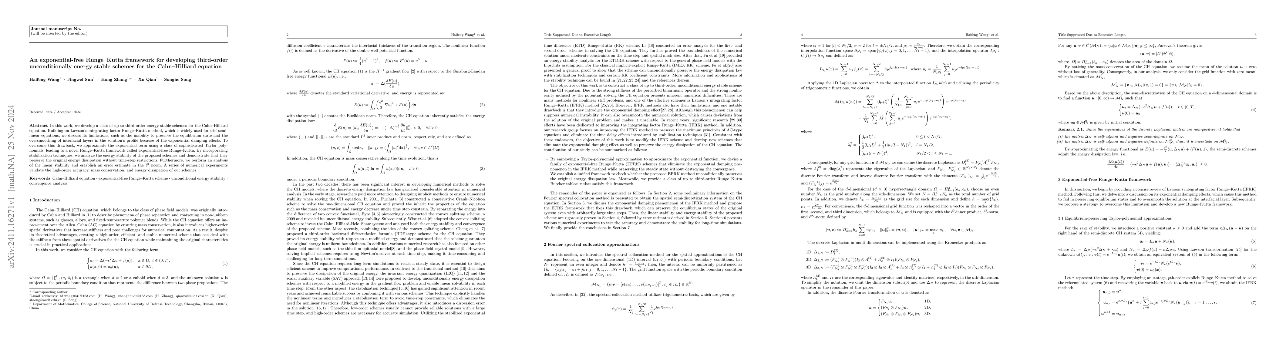 Thumbnail for An exponential-free Runge--Kutta framework for developing third-order
  unconditionally energy stable schemes for the Cahn--Hilliard equation