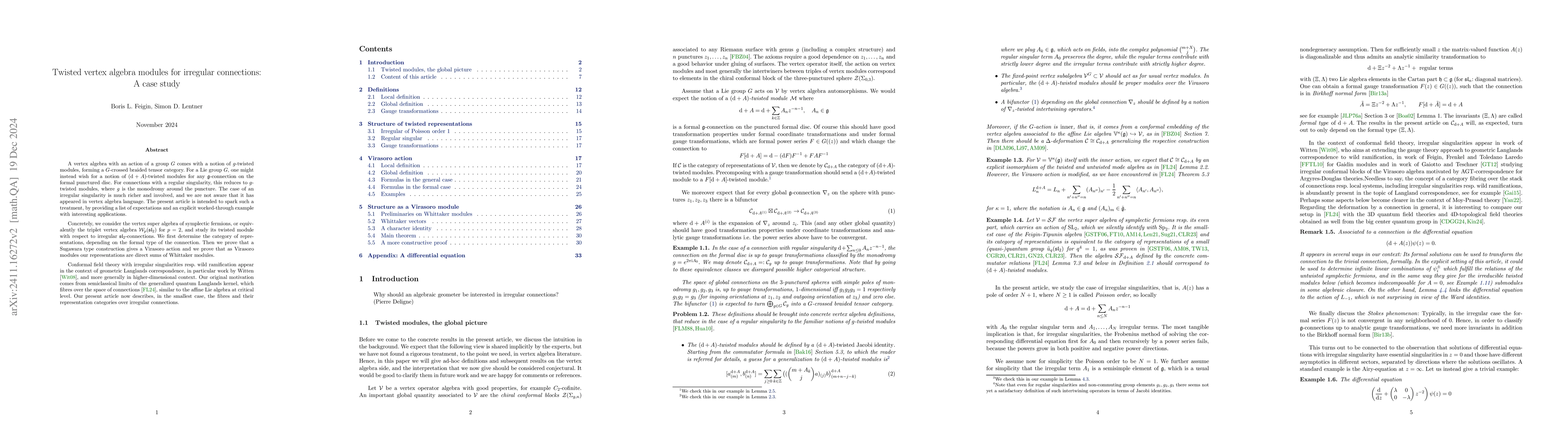 Thumbnail for Twisted vertex algebra modules for irregular connections: A case study