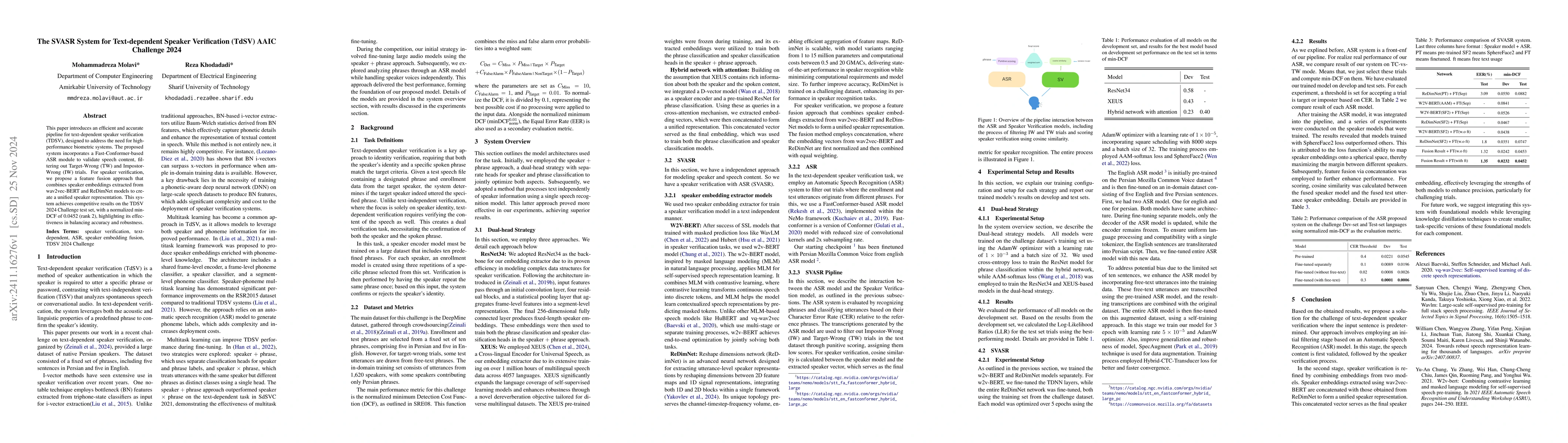 Thumbnail for The SVASR System for Text-dependent Speaker Verification (TdSV) AAIC
  Challenge 2024