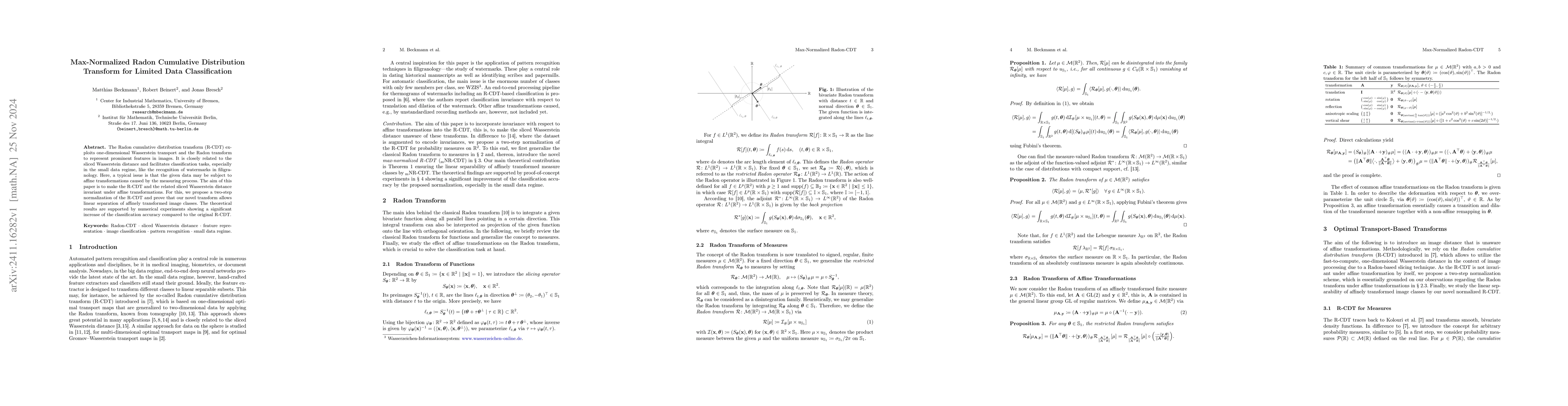 Thumbnail for Max-Normalized Radon Cumulative Distribution Transform for Limited Data
  Classification