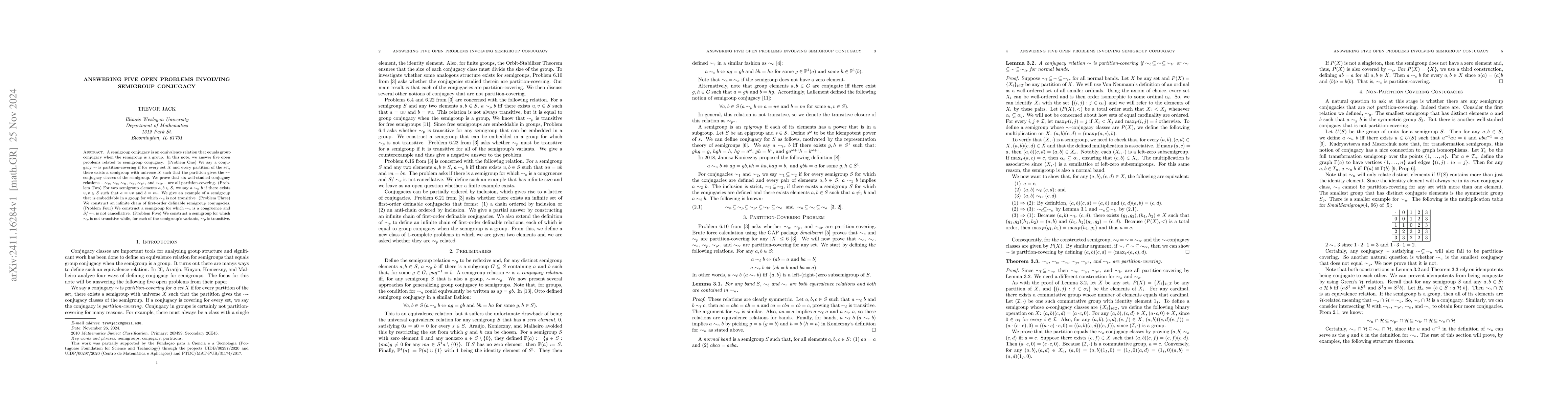 Thumbnail for Answering Five Open Problems Involving Semigroup Conjugacy