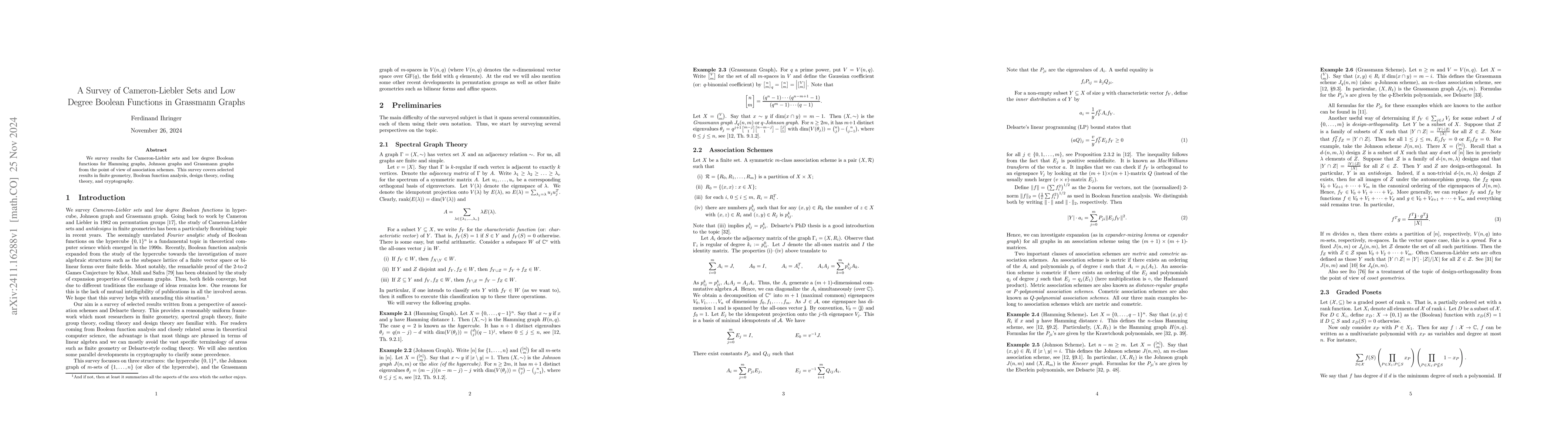 Thumbnail for A Survey of Cameron-Liebler Sets and Low Degree Boolean Functions in
  Grassmann Graphs
