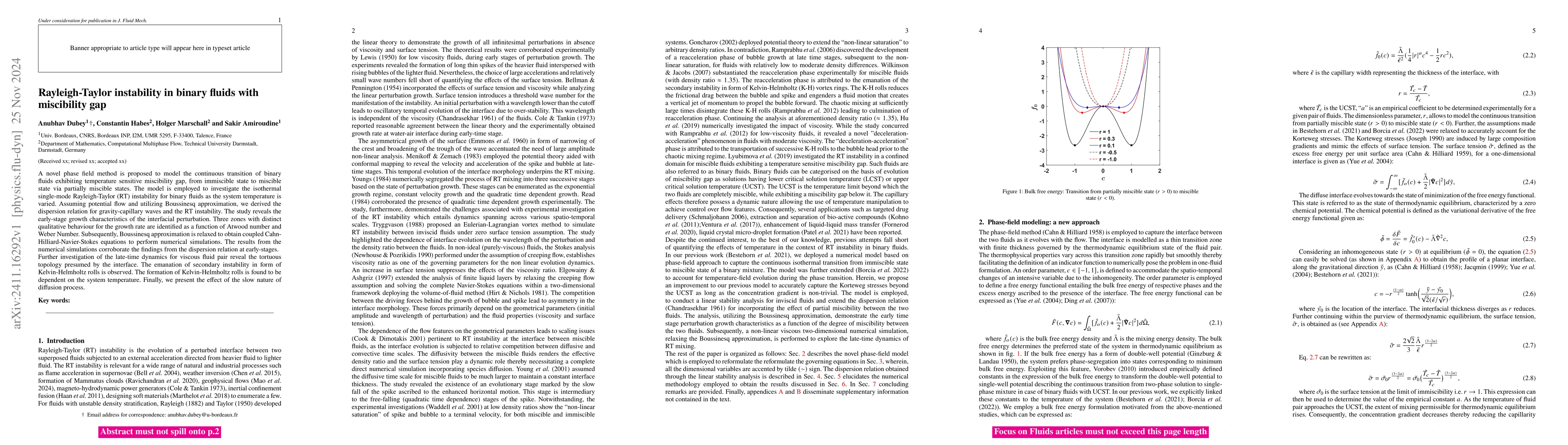 Thumbnail for Rayleigh-Taylor instability in binary fluids with miscibility gap