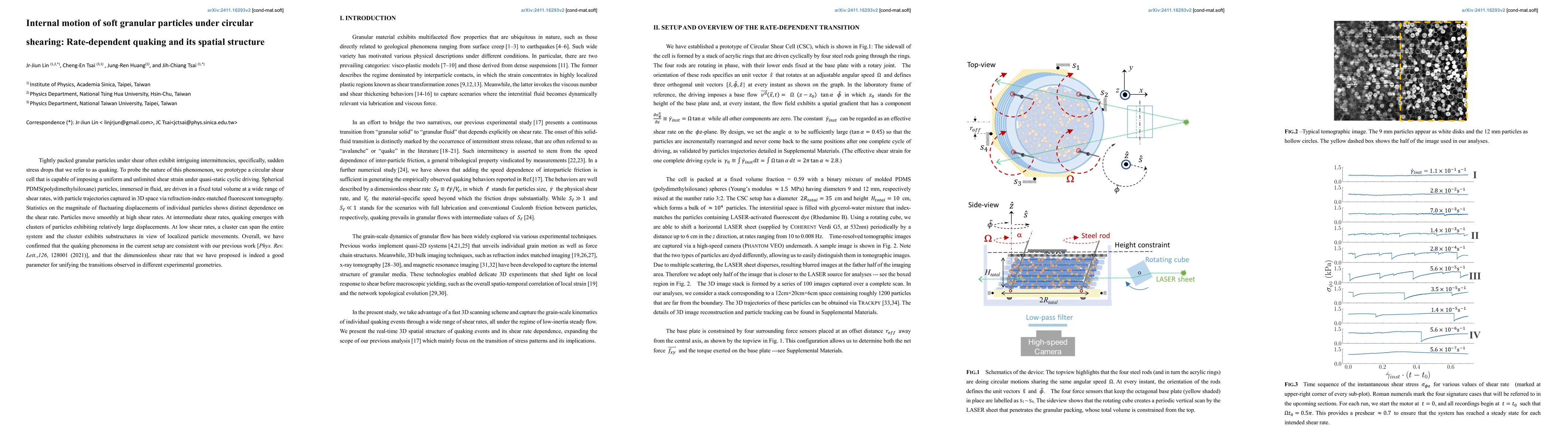 Thumbnail for Internal motion of soft granular particles under circular shearing:
  Rate-dependent quaking and its spatial structure