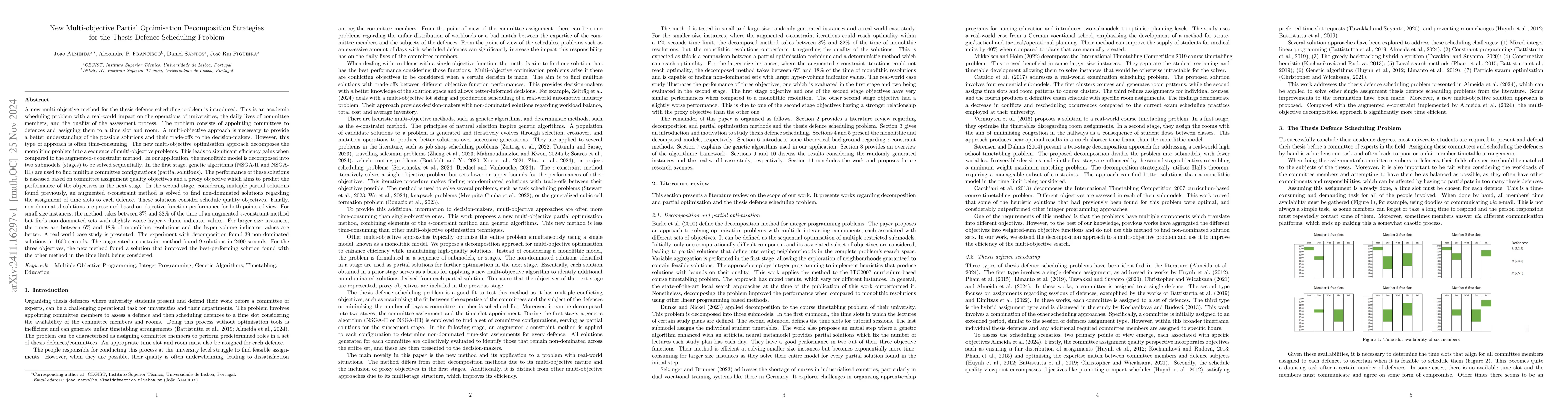 Thumbnail for New Multi-objective Partial Optimisation Decomposition Strategies for
  the Thesis Defence Scheduling Problem