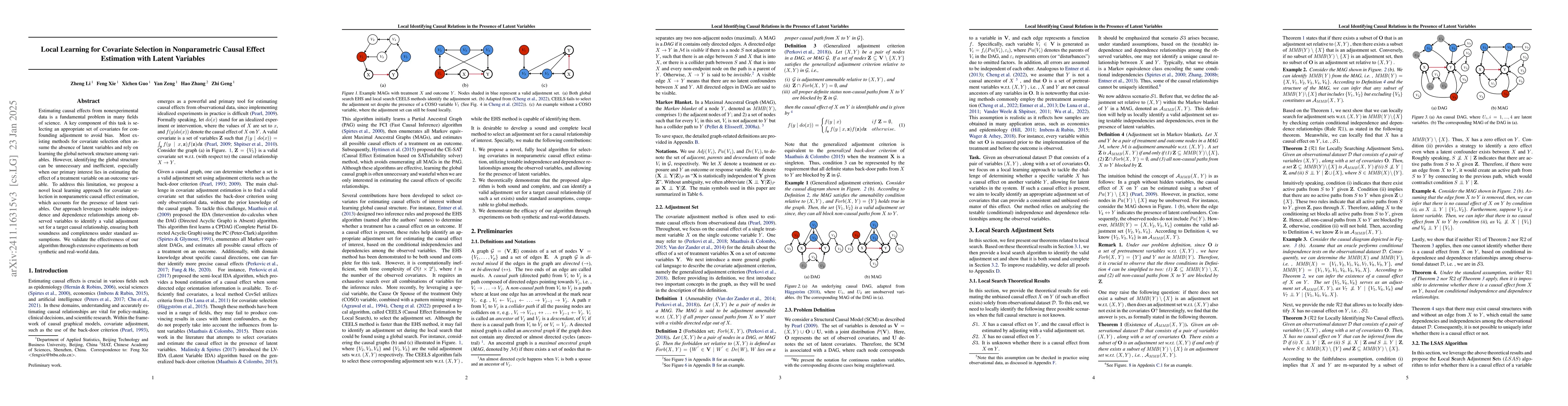 Thumbnail for Local Learning for Covariate Selection in Nonparametric Causal Effect
  Estimation with Latent Variables