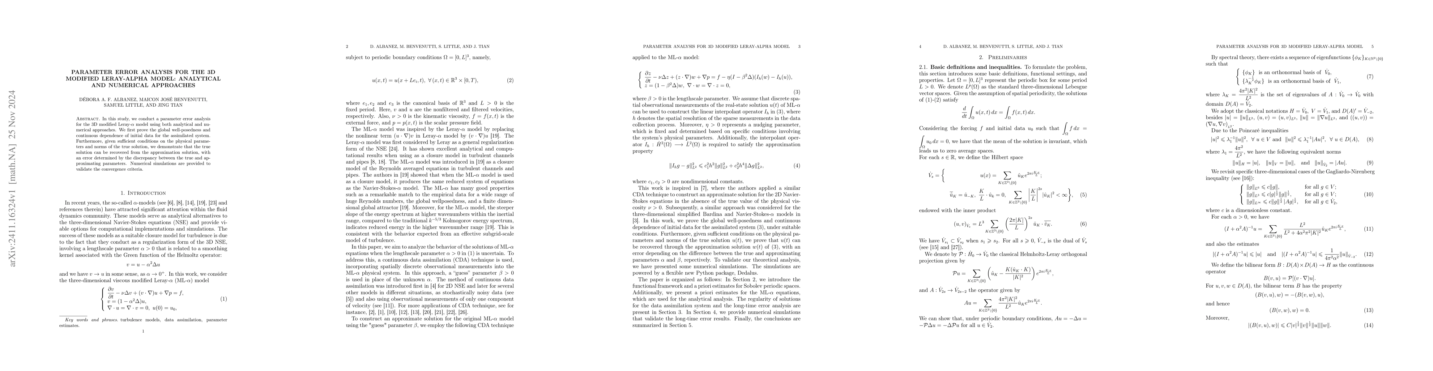 Thumbnail for Parameter Error Analysis for the 3D Modified Leray-alpha Model:
  Analytical and Numerical Approaches