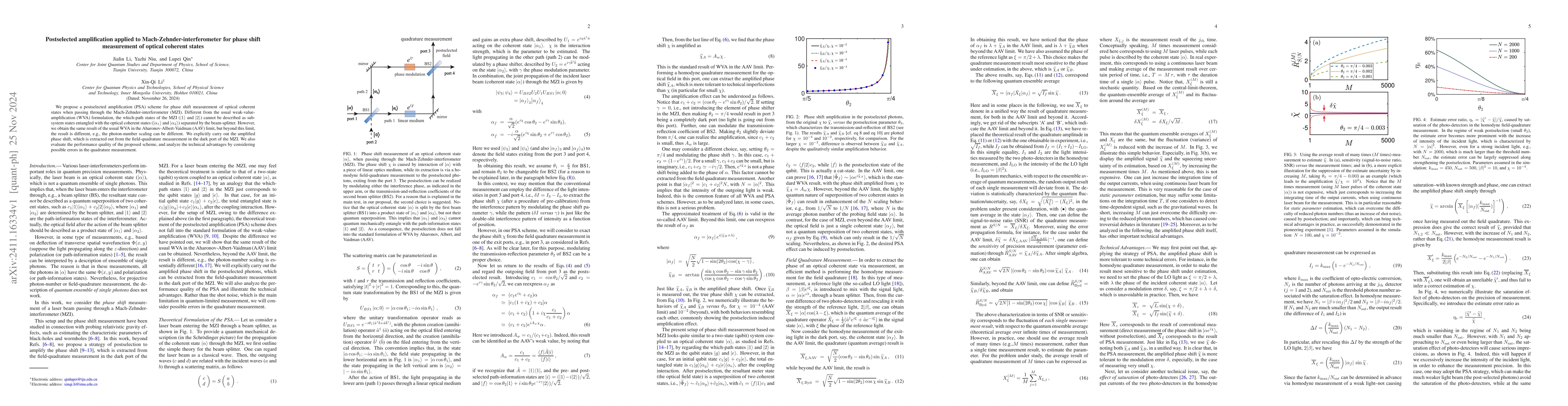 Thumbnail for Postselected amplification applied to Mach-Zehnder-interferometer for
  phase shift measurement of optical coherent states