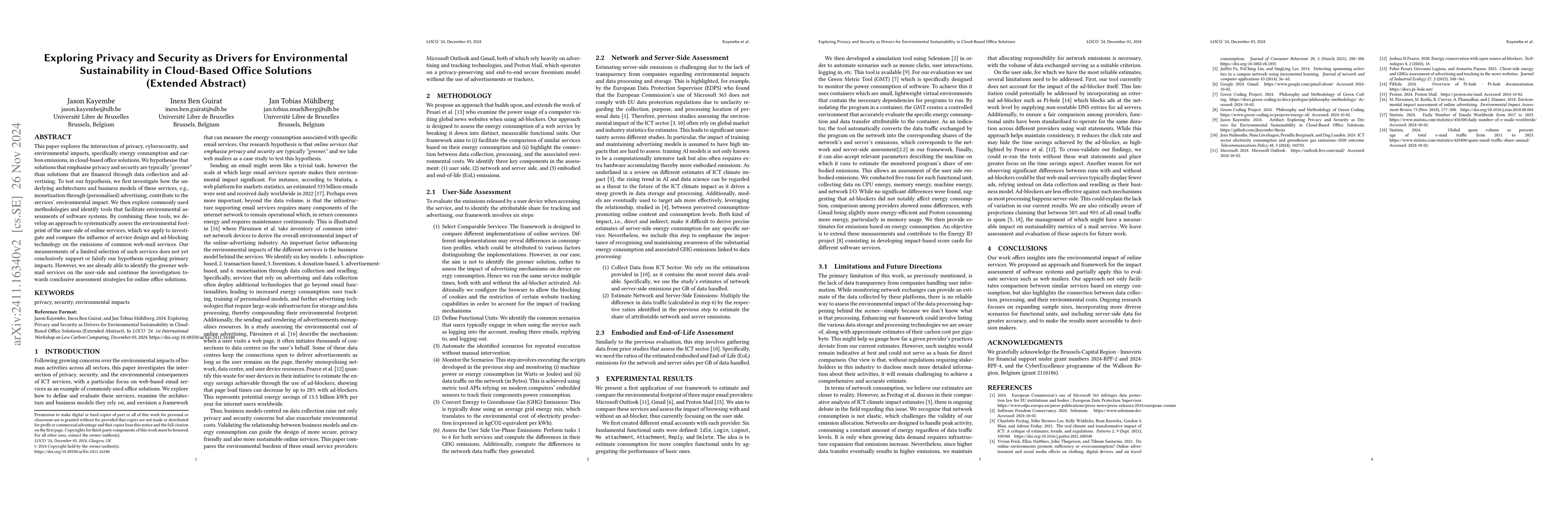 Thumbnail for Exploring Privacy and Security as Drivers for Environmental
  Sustainability in Cloud-Based Office Solutions (Extended Abstract)