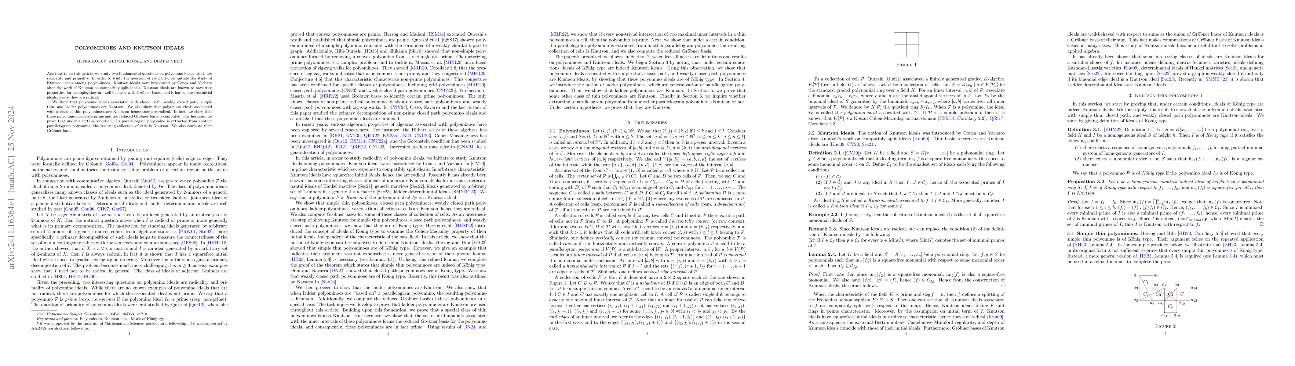 Thumbnail for Polyominoes and Knutson ideals