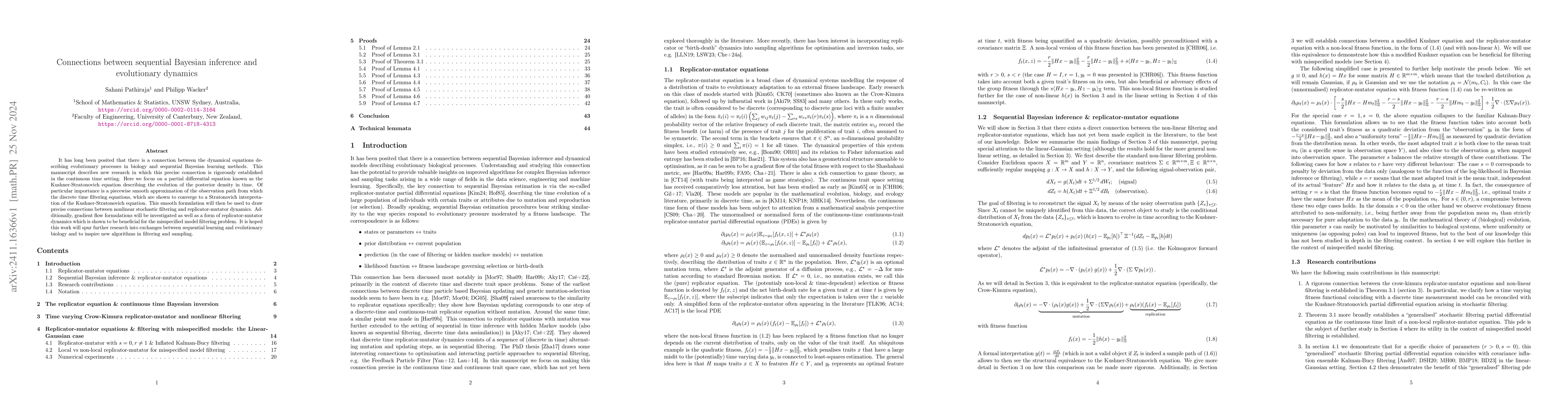 Thumbnail for Connections between sequential Bayesian inference and evolutionary
  dynamics