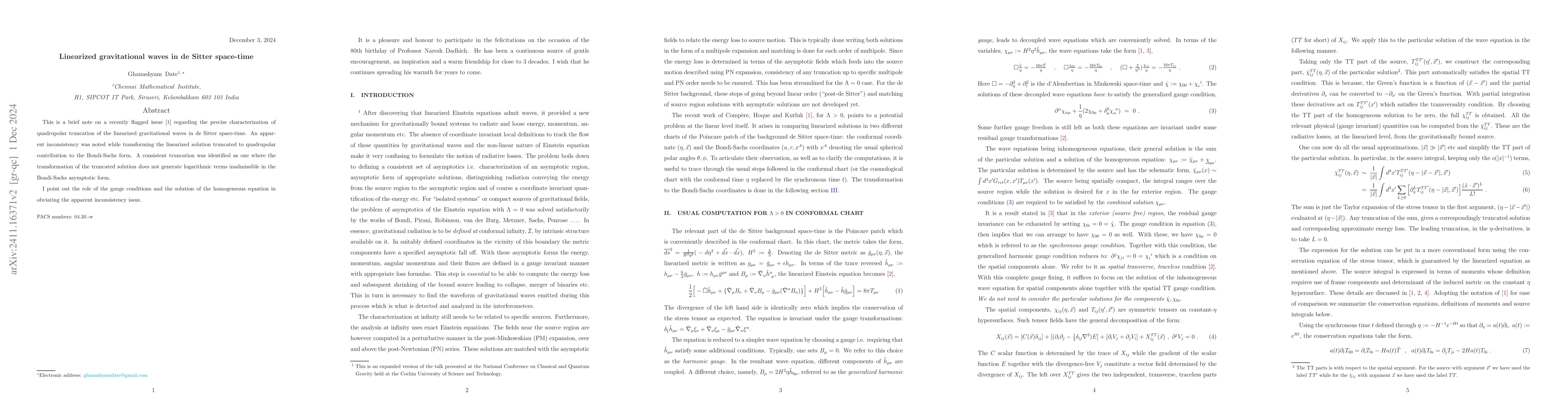 Thumbnail for Linearized gravitational waves in de Sitter space-time