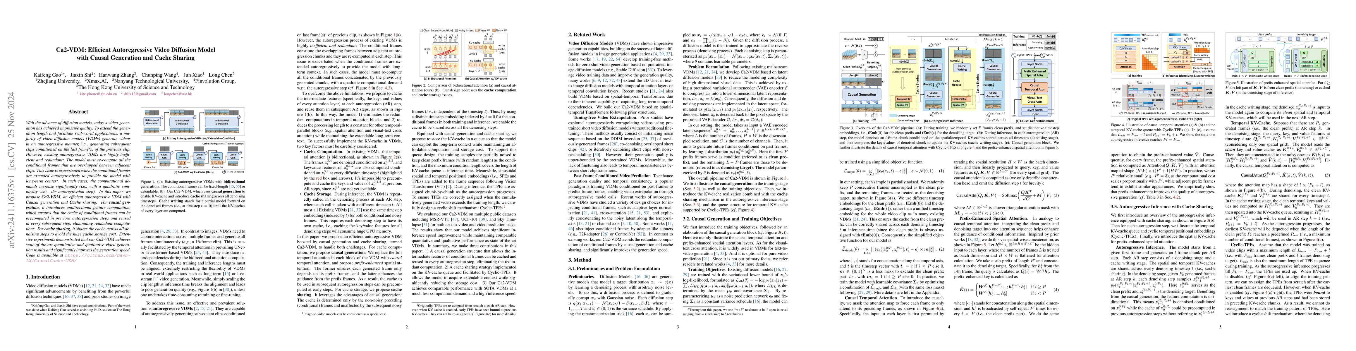 Thumbnail for Ca2-VDM: Efficient Autoregressive Video Diffusion Model with Causal
  Generation and Cache Sharing