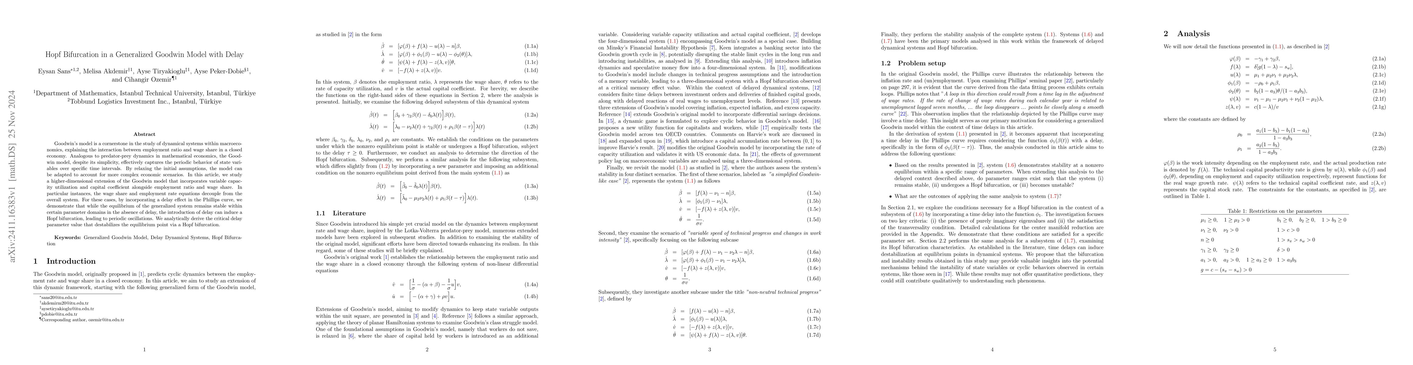 Thumbnail for Hopf Bifurcation in a Generalized Goodwin Model with Delay