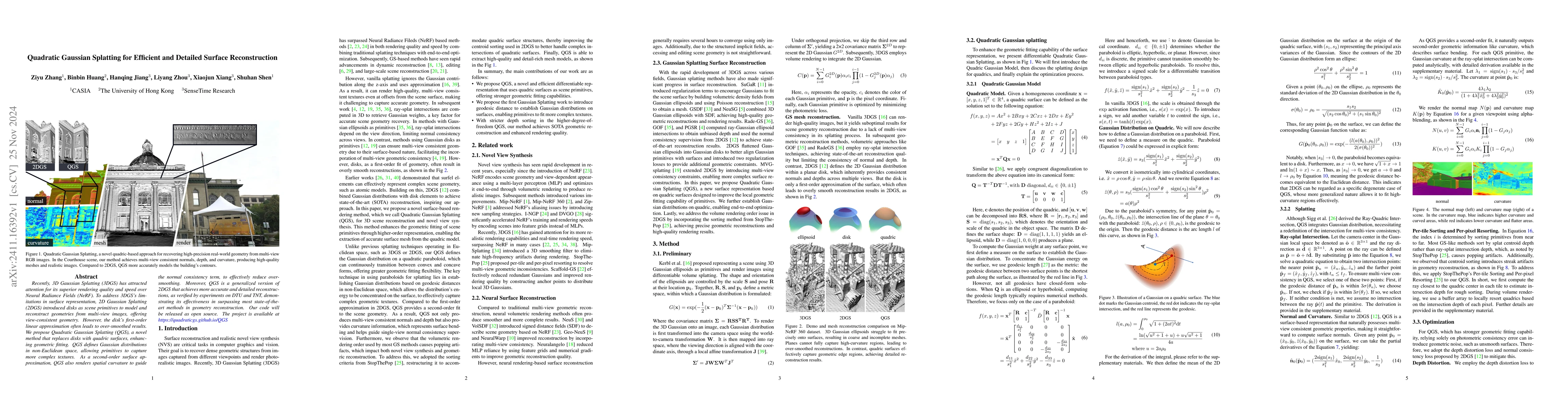 Thumbnail for Quadratic Gaussian Splatting for Efficient and Detailed Surface
  Reconstruction