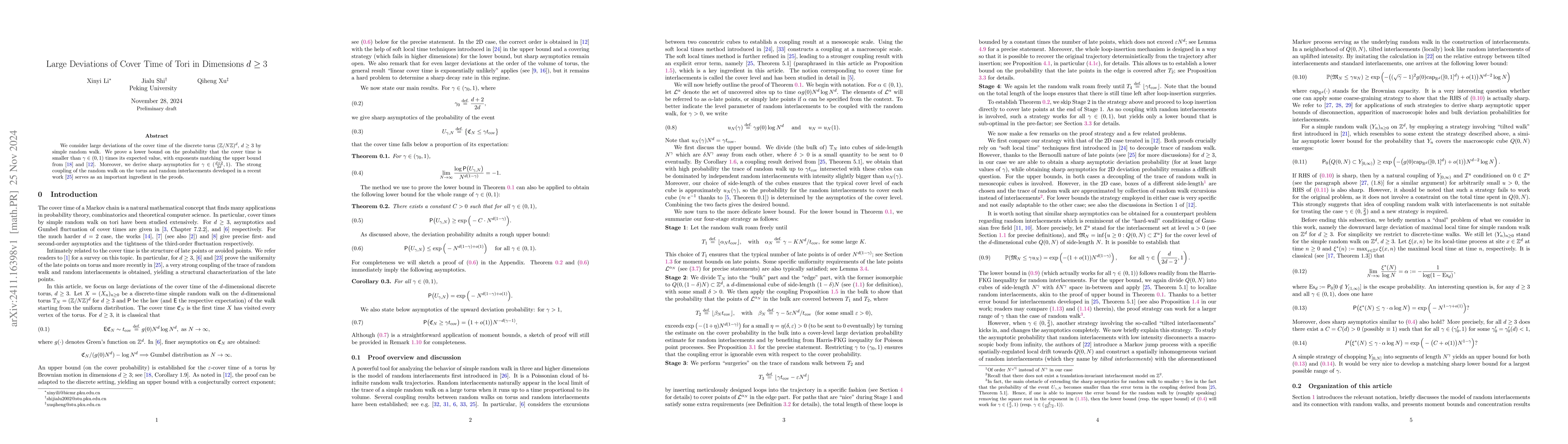 Thumbnail for Large Deviations of Cover Time of Tori in Dimensions $d\geq 3$