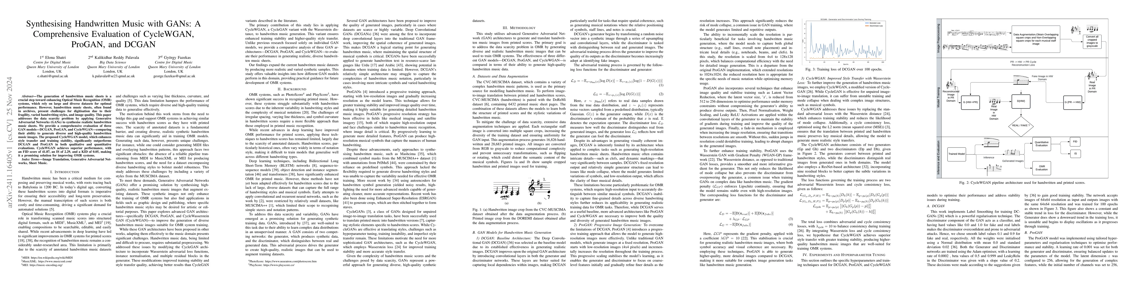 Thumbnail for Synthesising Handwritten Music with GANs: A Comprehensive Evaluation of
  CycleWGAN, ProGAN, and DCGAN