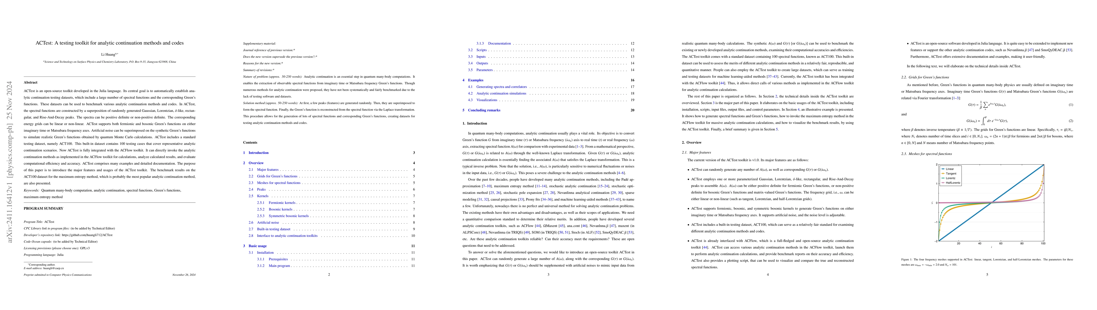 Thumbnail for ACTest: A testing toolkit for analytic continuation methods and codes