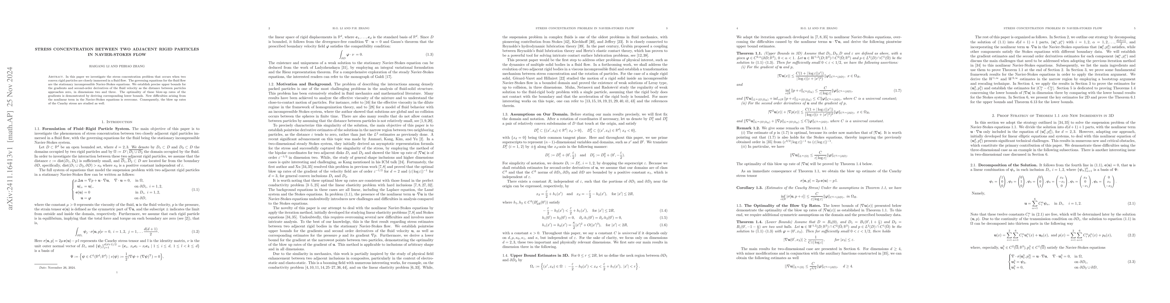 Thumbnail for Stress concentration between two adjacent rigid particles in
  Navier-Stokes flow