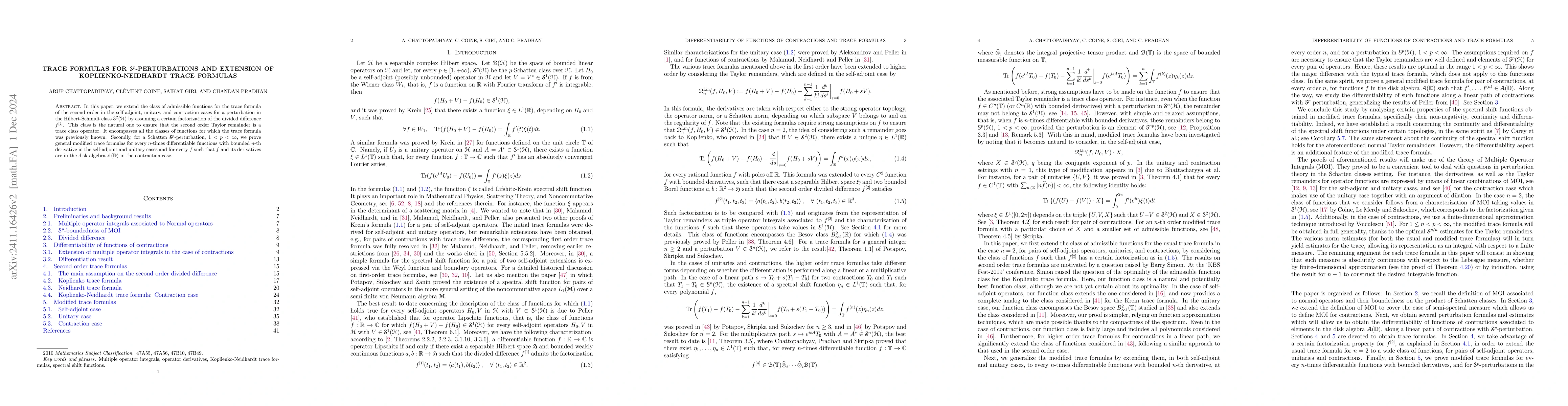 Thumbnail for Trace formulas for $\mathcal{S}^p$-perturbations and extension of
  Koplienko-Neidhardt trace formulas