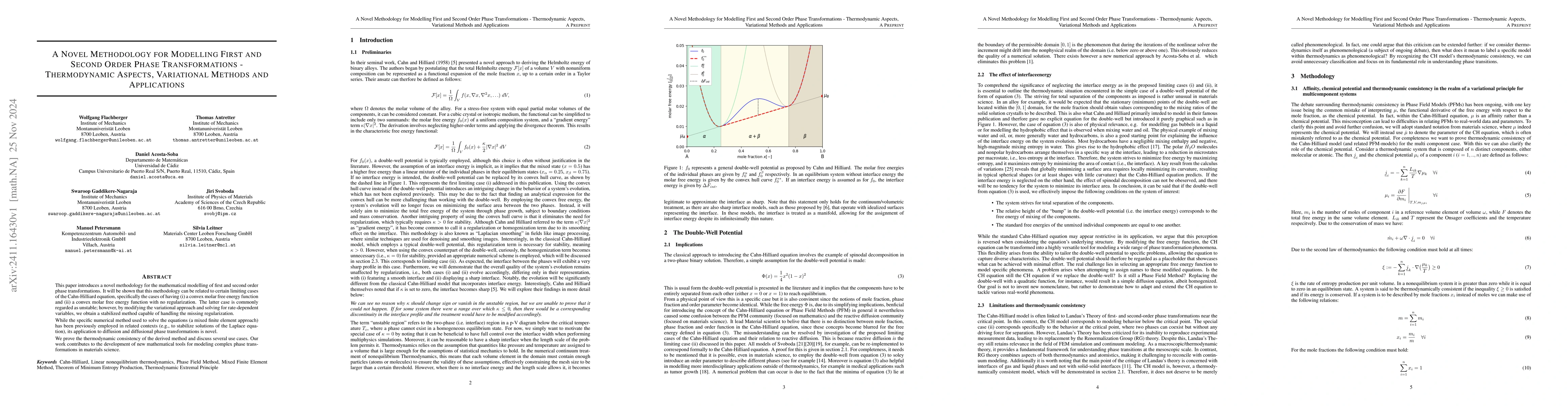 Thumbnail for A Novel Methodology for Modelling First and Second Order Phase
  Transformations -- Thermodynamic Aspects, Variational Methods and
  Applications
