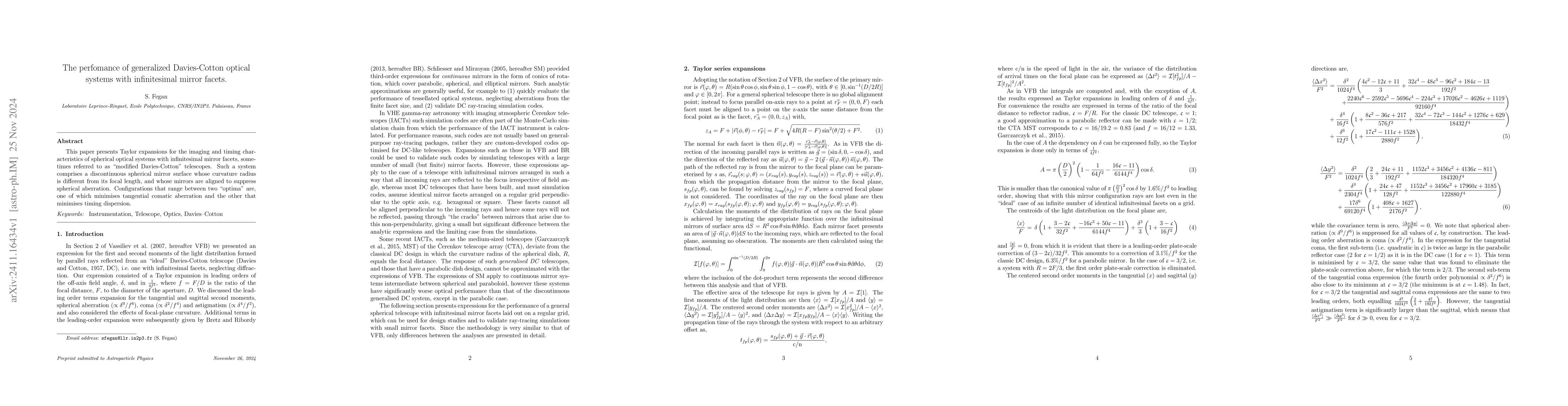 Thumbnail for The perfomance of generalized Davies-Cotton optical systems with
  infinitesimal mirror facets
