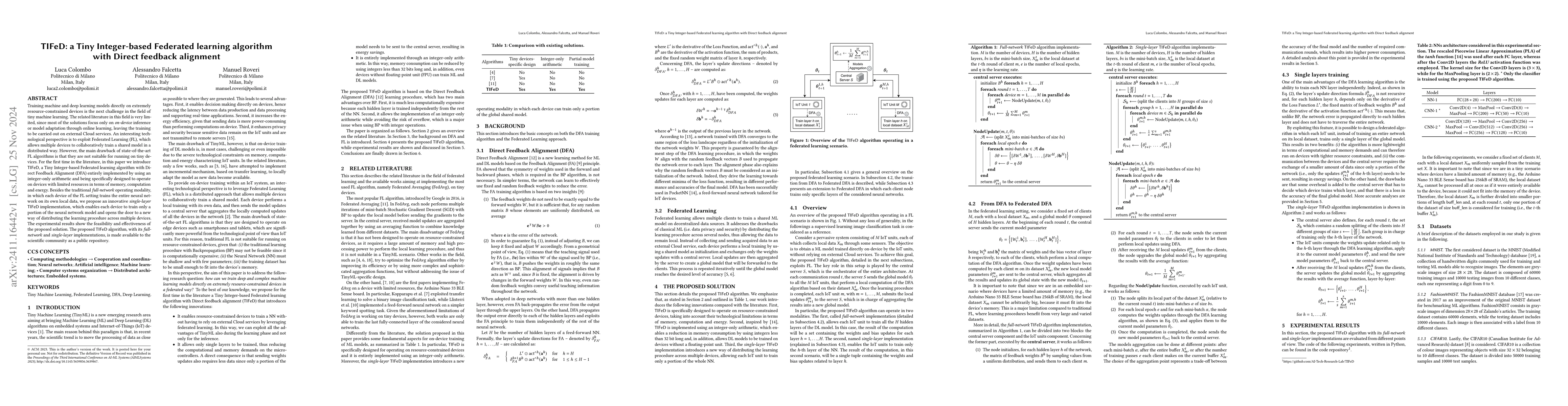 Thumbnail for TIFeD: a Tiny Integer-based Federated learning algorithm with Direct
  feedback alignment