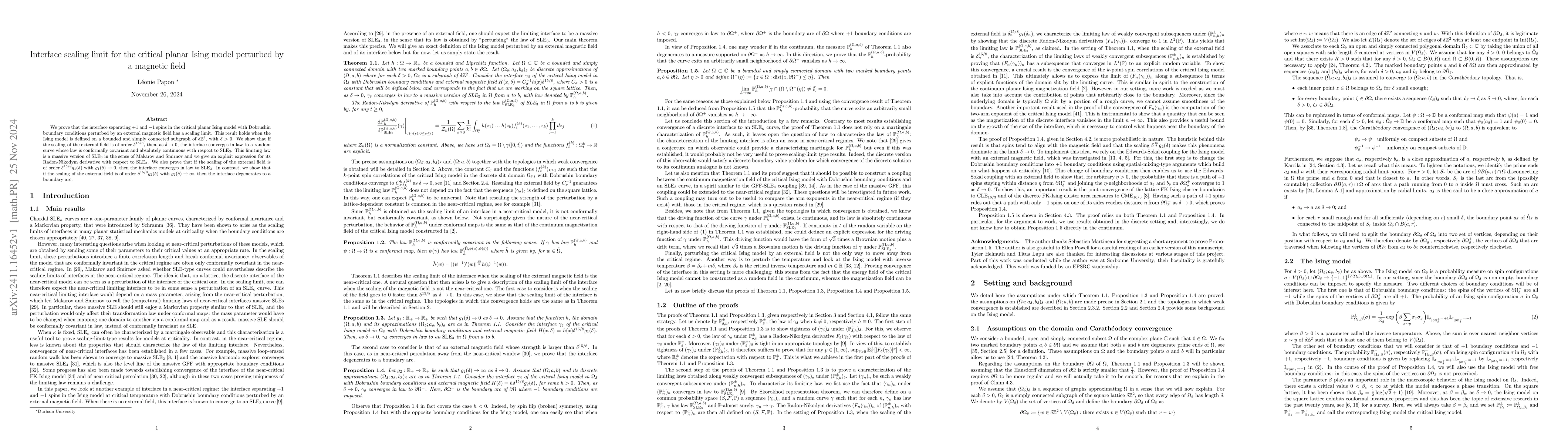 Thumbnail for Interface scaling limit for the critical planar Ising model perturbed by
  a magnetic field