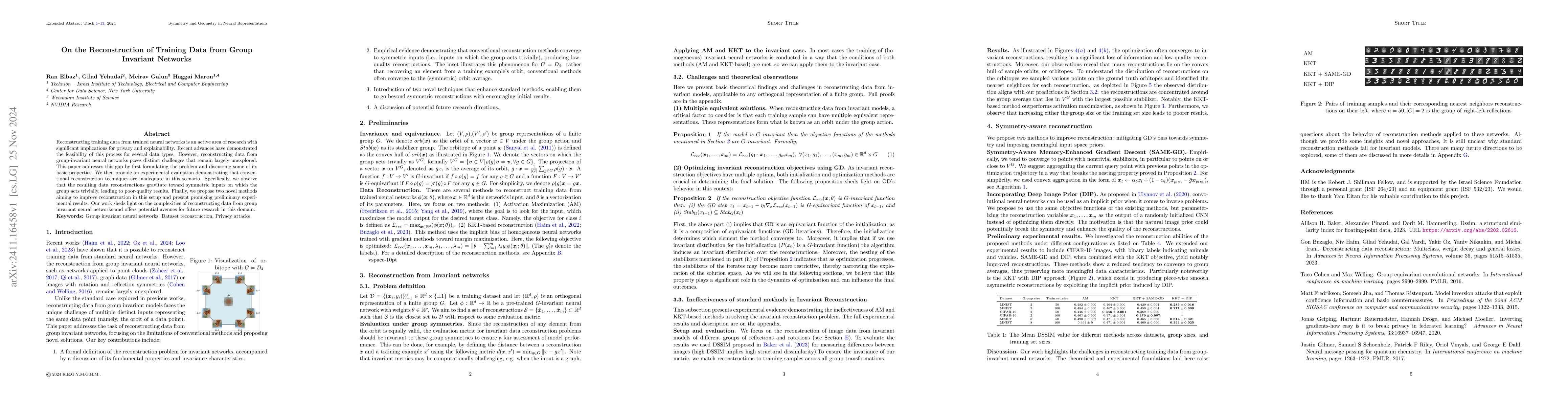 Thumbnail for On the Reconstruction of Training Data from Group Invariant Networks