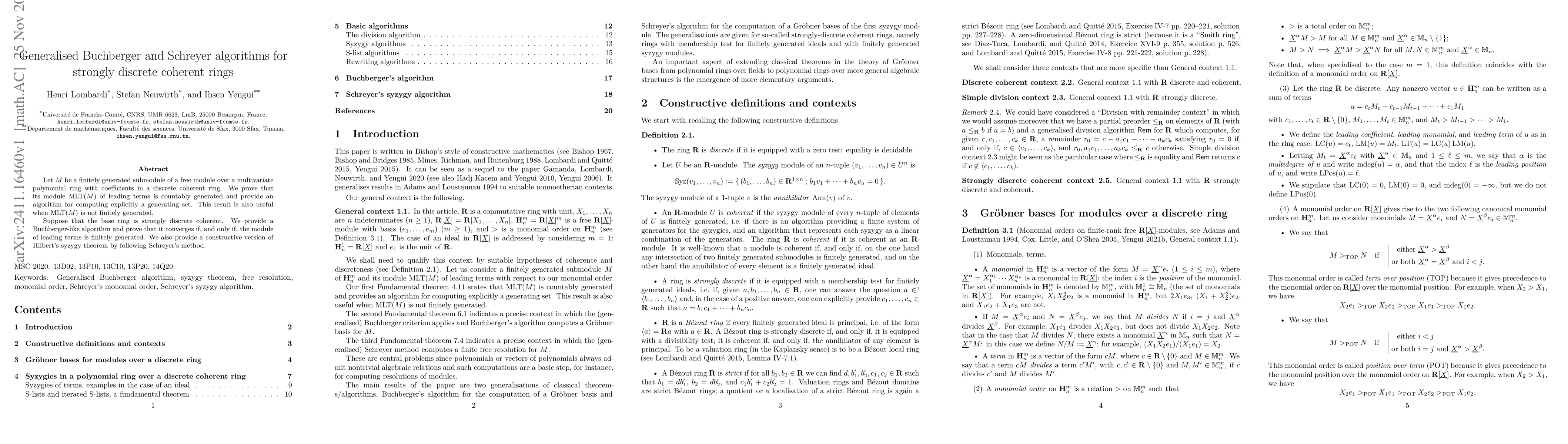Thumbnail for Generalised Buchberger and Schreyer algorithms for strongly discrete
  coherent rings