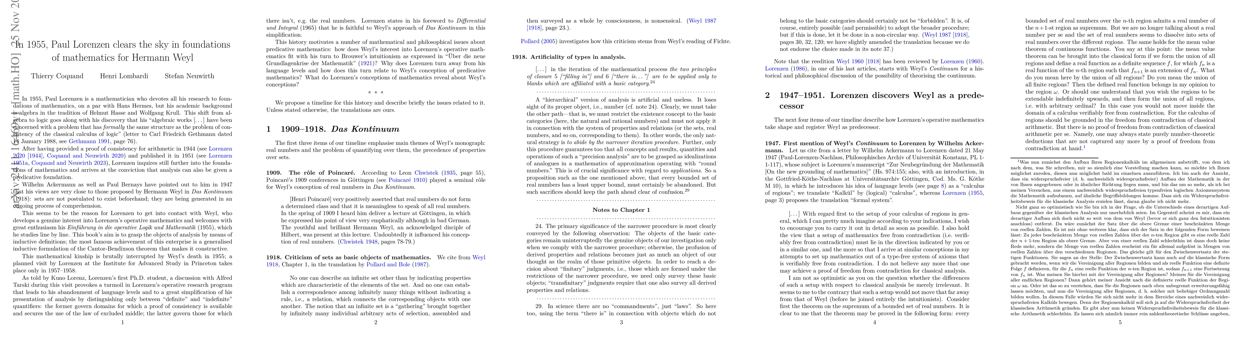 Thumbnail for In 1955, Paul Lorenzen clears the sky in foundations of mathematics for
  Hermann Weyl