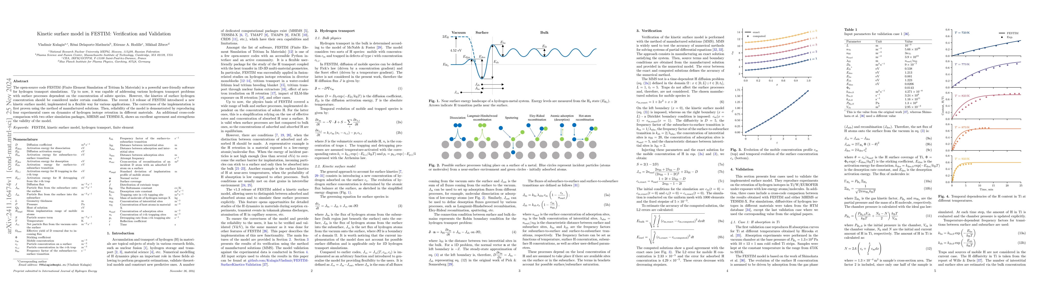 Thumbnail for Kinetic surface model in FESTIM: Verification and Validation