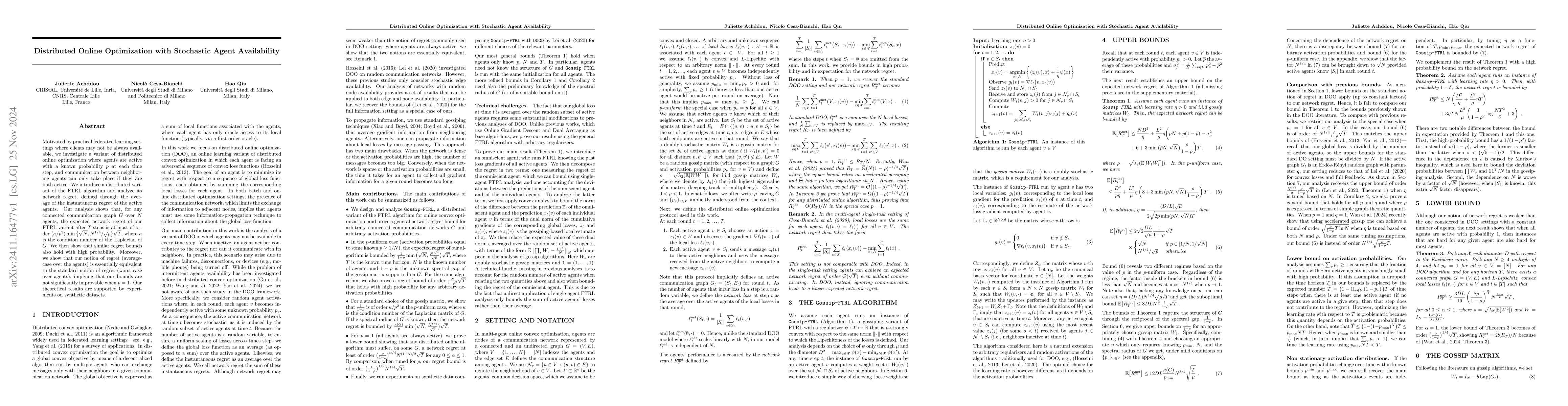 Thumbnail for Distributed Online Optimization with Stochastic Agent Availability