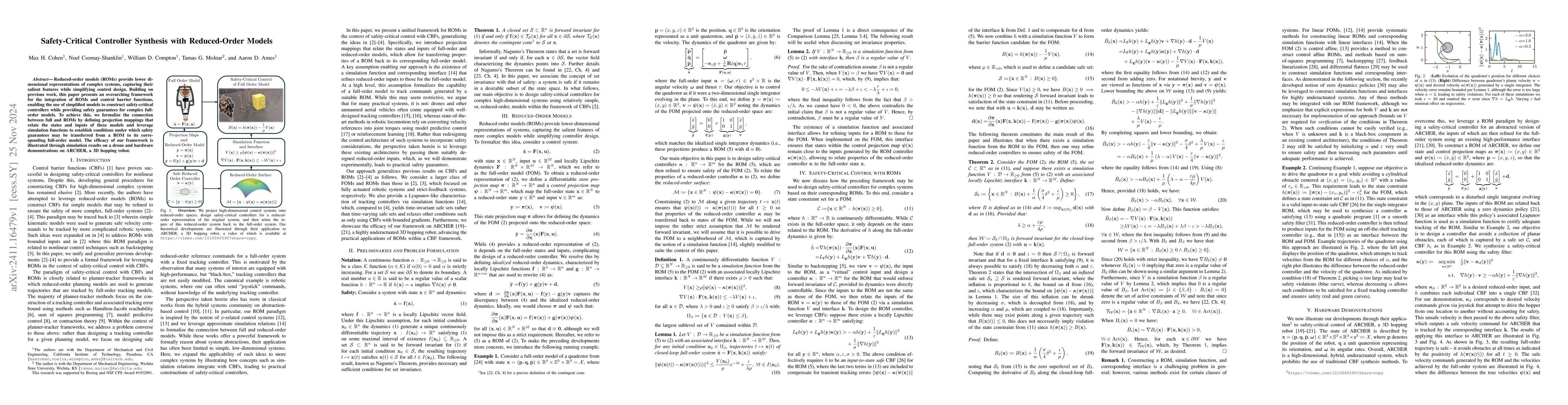 Thumbnail for Safety-Critical Controller Synthesis with Reduced-Order Models