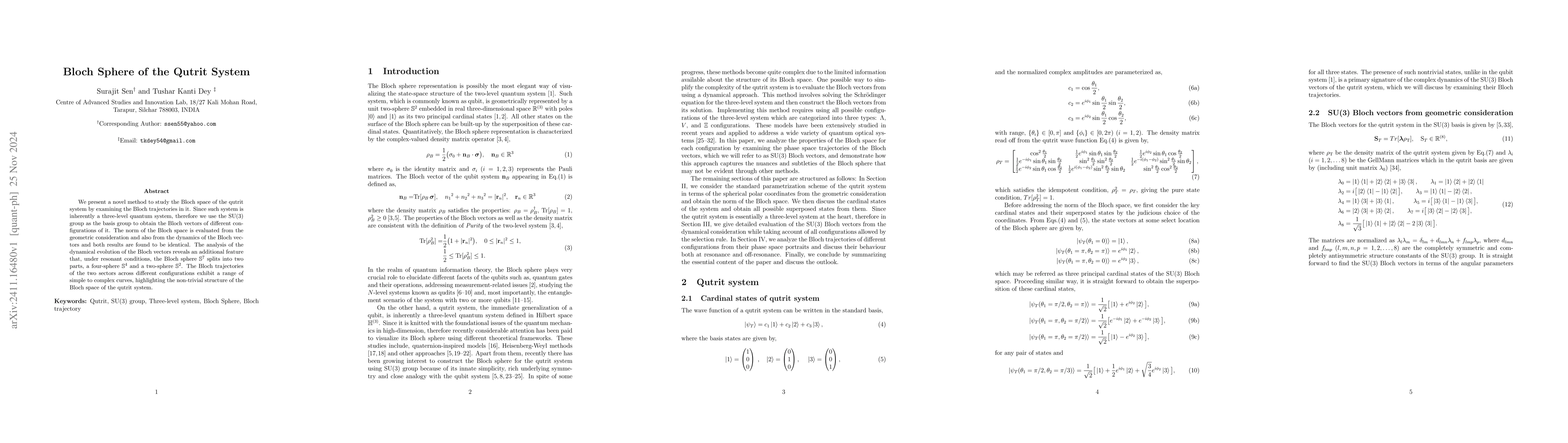 Thumbnail for Bloch Sphere of the Qutrit System