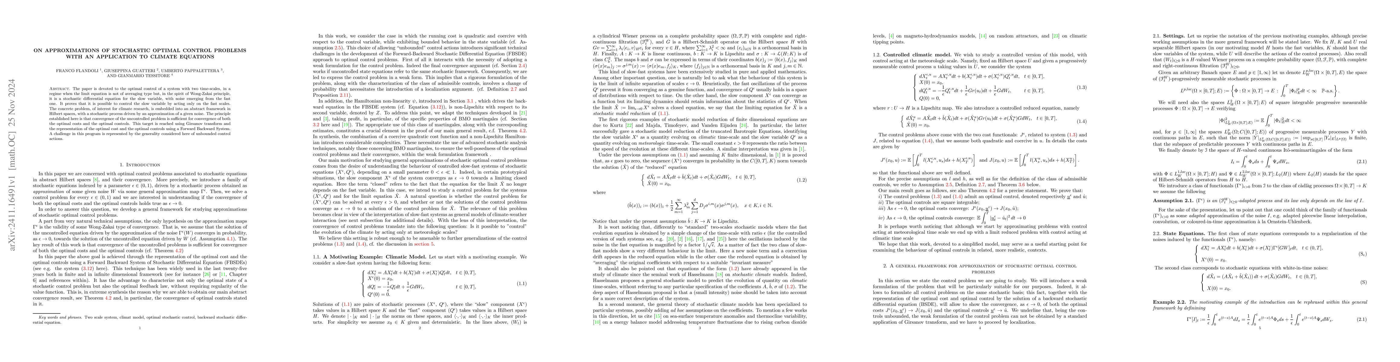 Thumbnail for On approximations of stochastic optimal control problems with an
  application to climate equations