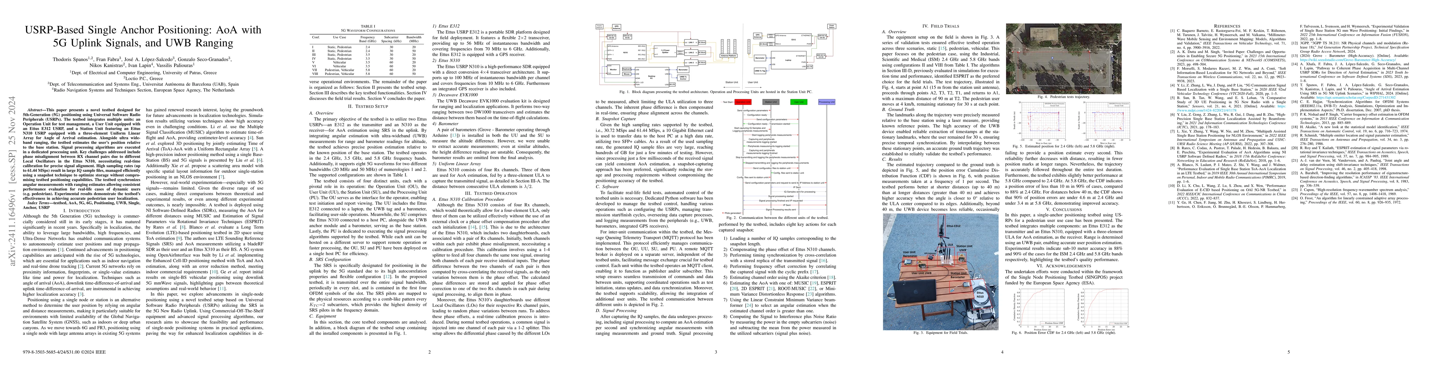 Thumbnail for USRP-Based Single Anchor Positioning: AoA with 5G Uplink Signals, and
  UWB Ranging