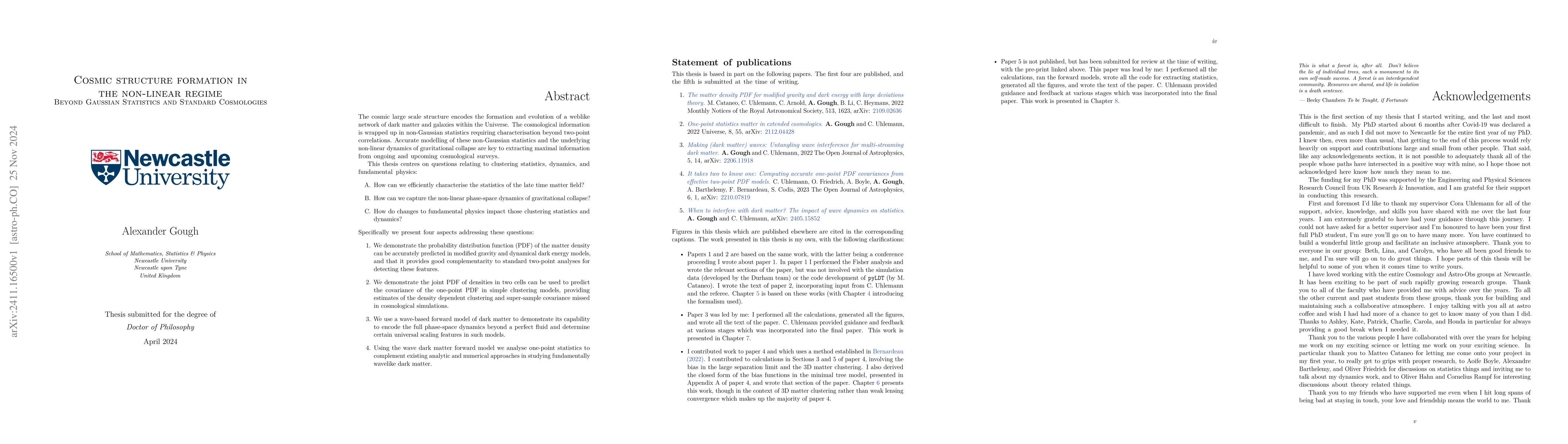 Thumbnail for Cosmic Structure Formation in the Non-linear Regime: Beyond Gaussian
  Statistics and Standard Cosmologies