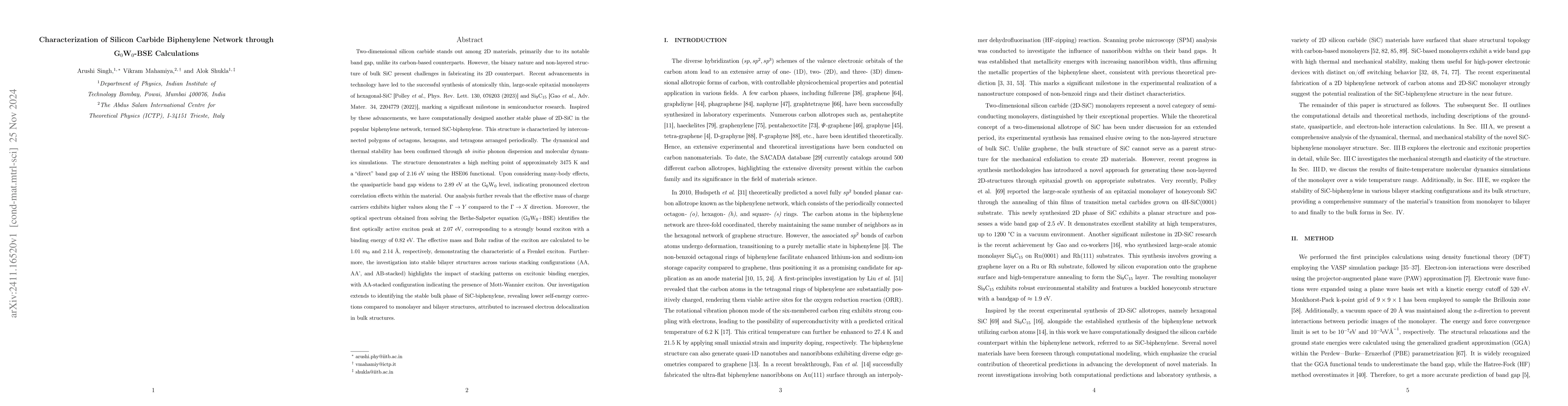 Thumbnail for Characterization of Silicon Carbide Biphenylene Network through G0W0-BSE
  Calculations
