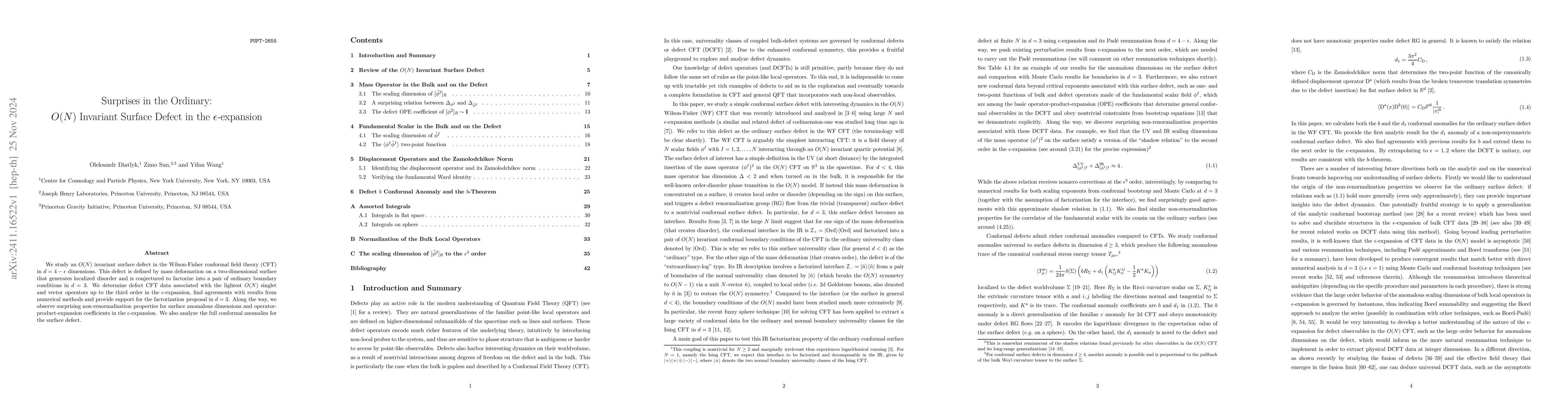 Thumbnail for Surprises in the Ordinary: $O(N)$ Invariant Surface Defect in the
  $ε$-expansion