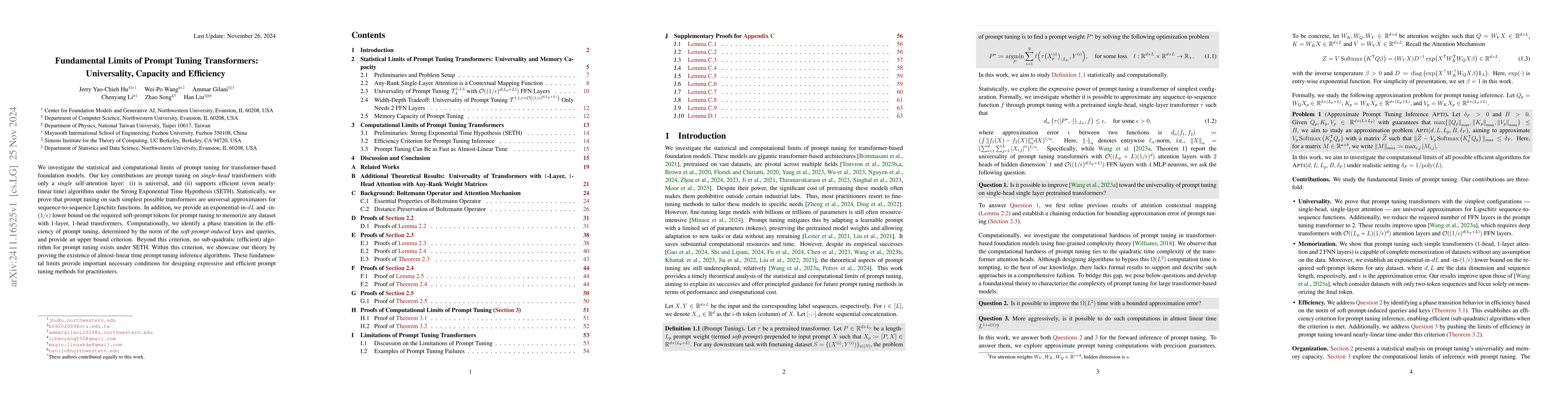 Thumbnail for Fundamental Limits of Prompt Tuning Transformers: Universality, Capacity
  and Efficiency