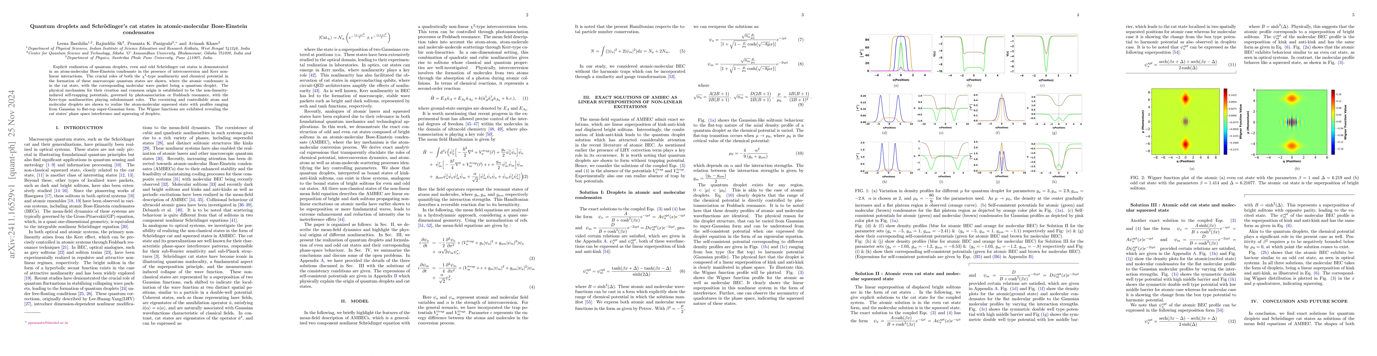 Thumbnail for Quantum droplets and Schrödinger's cat states in atomic-molecular
  Bose-Einstein condensates