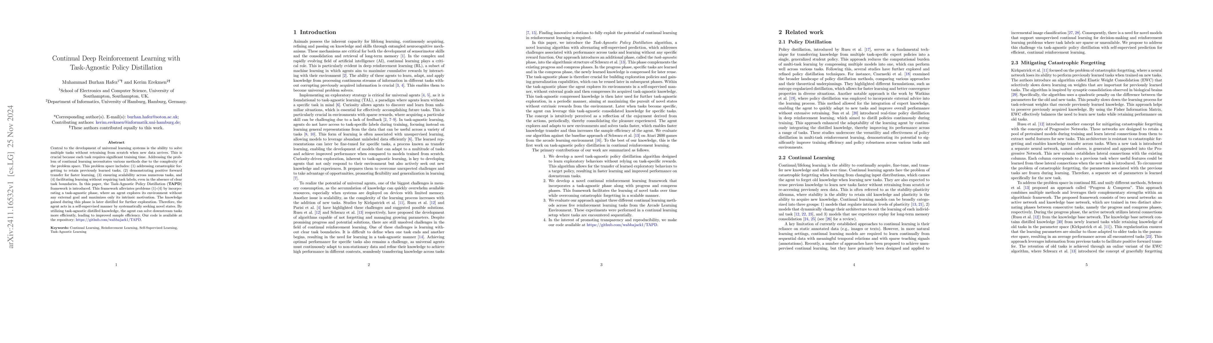 Thumbnail for Continual Deep Reinforcement Learning with Task-Agnostic Policy
  Distillation