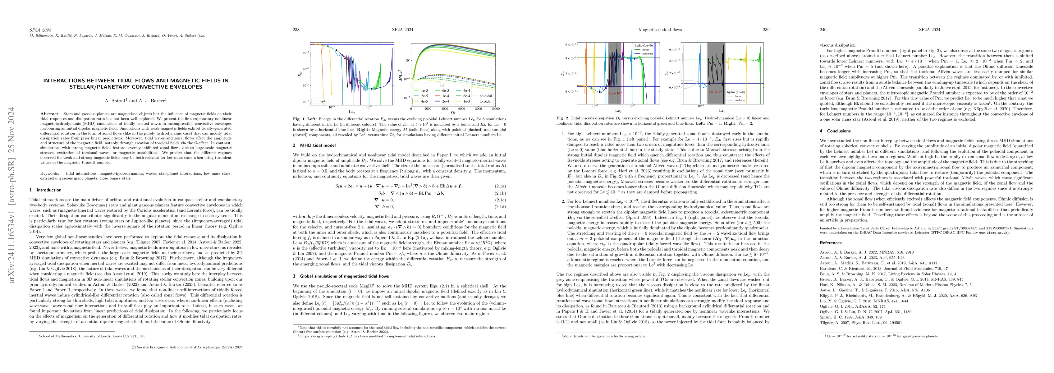 Thumbnail for Interactions between tidal flows and magnetic fields in
  stellar/planetary convective envelopes