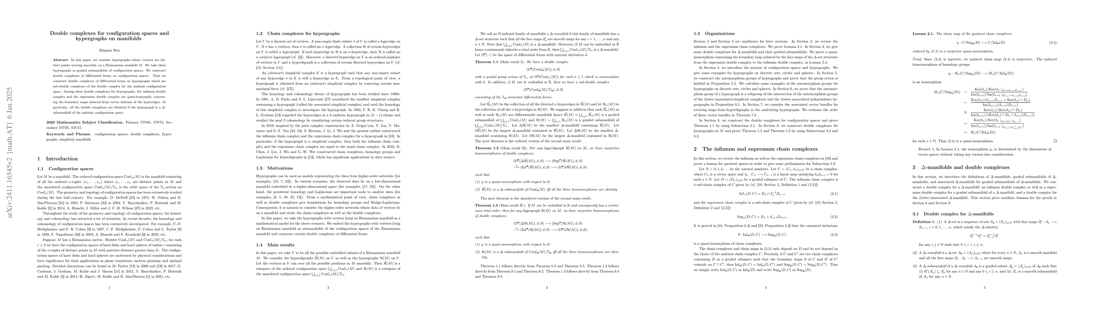 Thumbnail for Double complexes for configuration spaces and hypergraphs on Riemannian
  manifolds