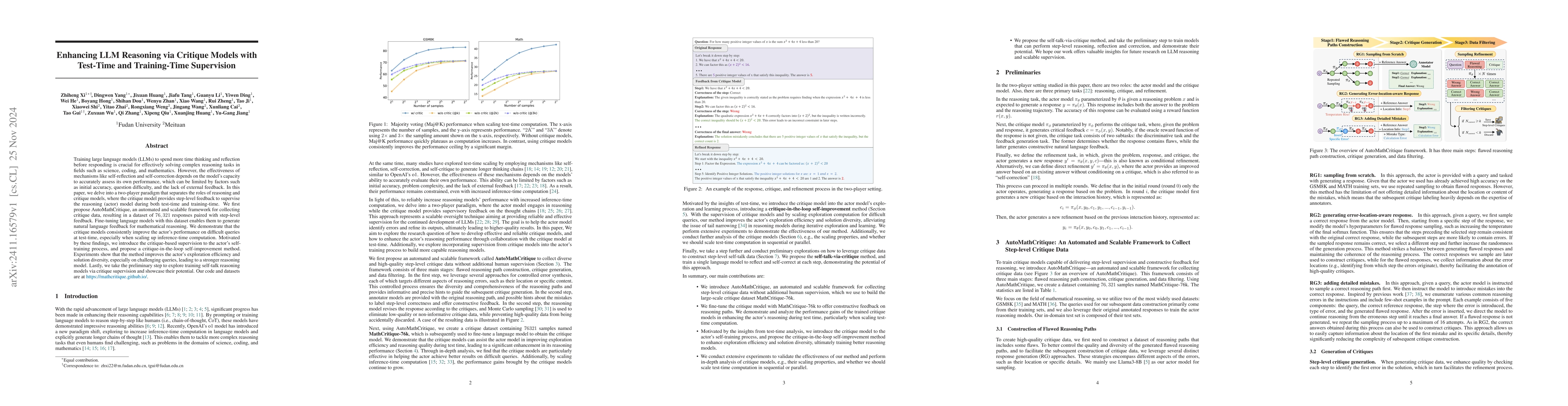 Thumbnail for Enhancing LLM Reasoning via Critique Models with Test-Time and
  Training-Time Supervision