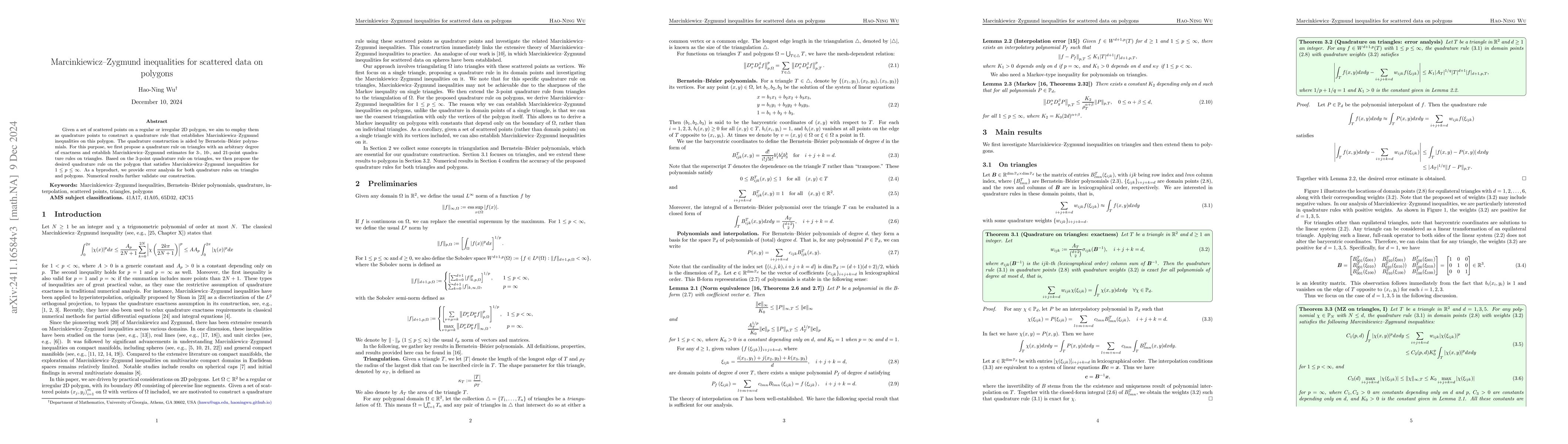 Thumbnail for Marcinkiewicz--Zygmund inequalities for scattered data on polygons