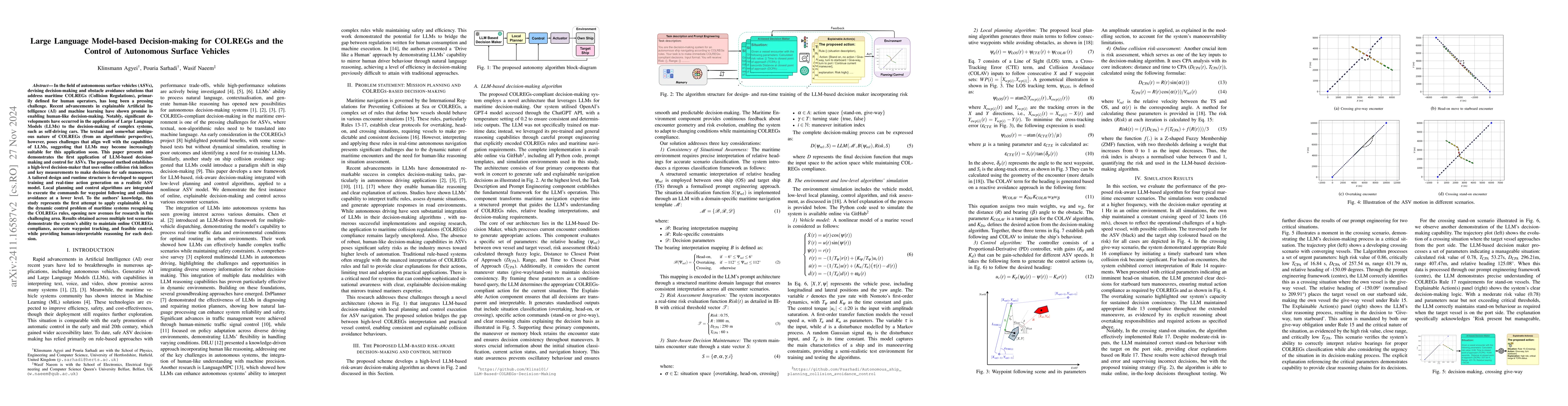 Thumbnail for Large Language Model-based Decision-making for COLREGs and the Control
  of Autonomous Surface Vehicles