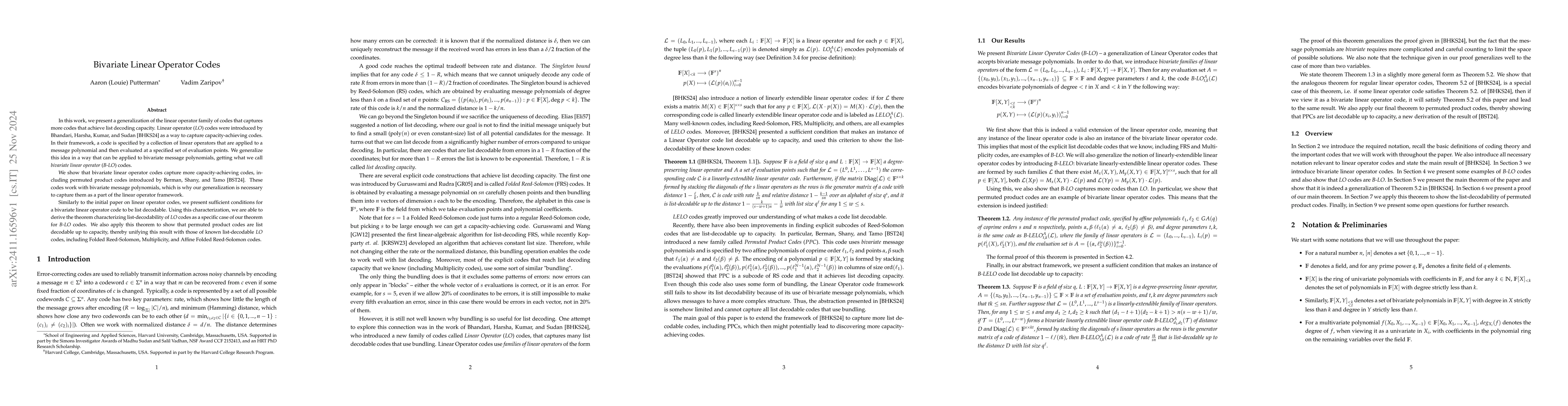 Thumbnail for Bivariate Linear Operator Codes